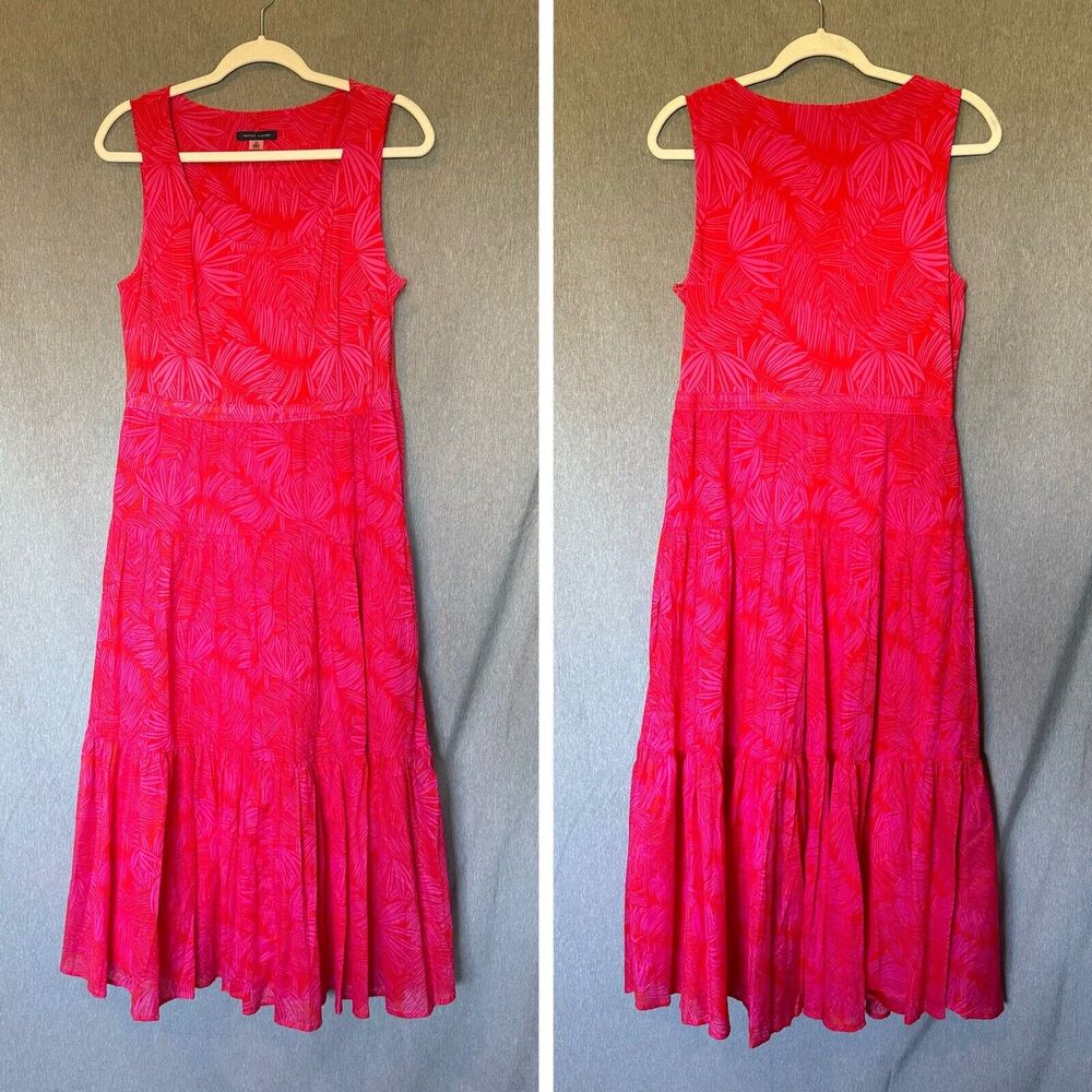 Tommy Hilfiger Tropical Maxi Dress‎ Size 8 Red Magenta Sleeveless Tiered (0721)